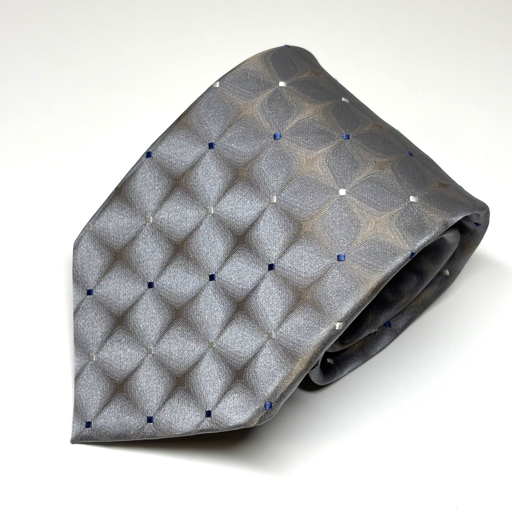 Van Heusen Necktie Mens OS Grey Geometric Silk Stain Resistant Wedding Formal